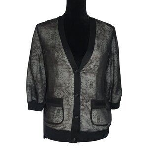 Pins & Needles Silk Button Down Cardigan in Black/Blue - Size Small